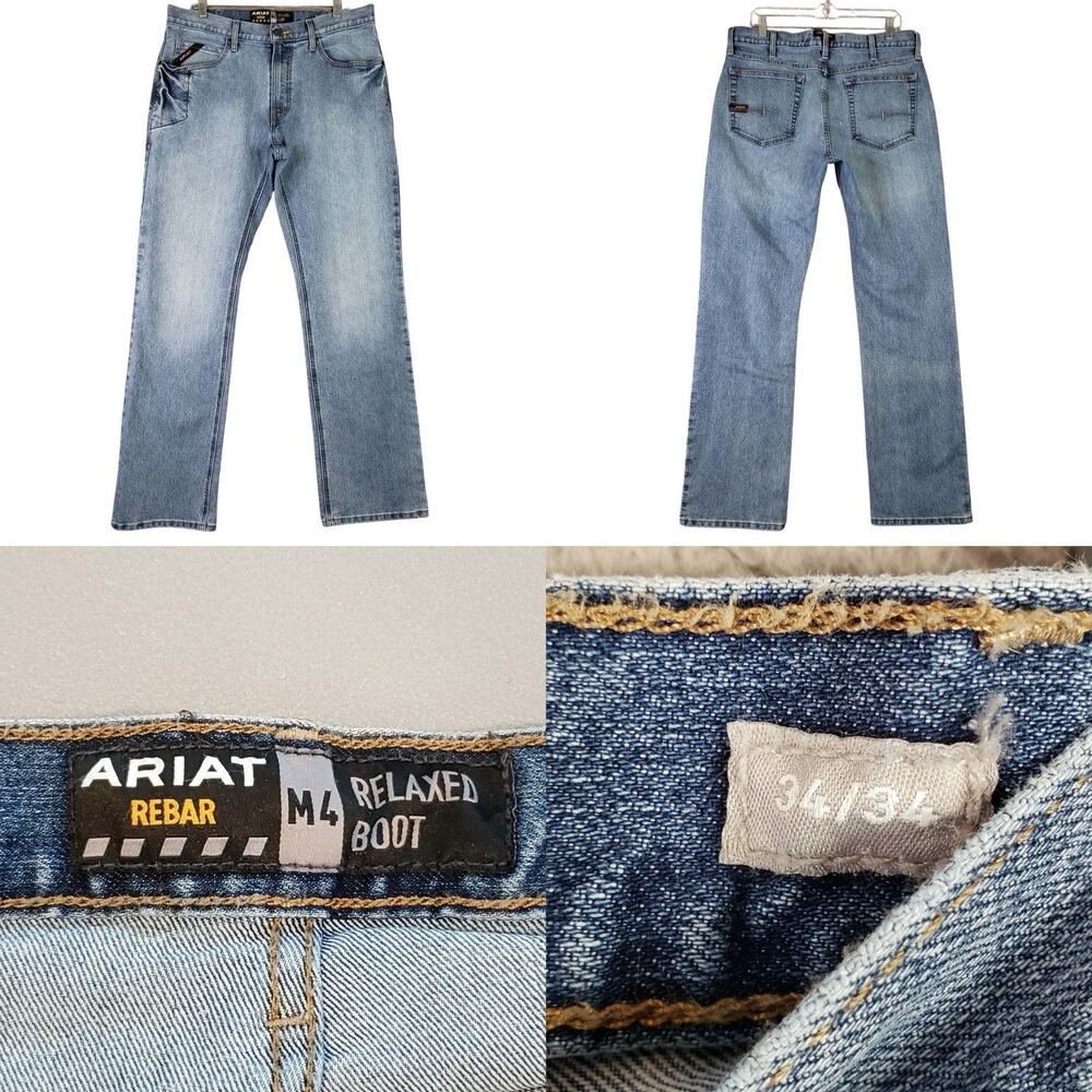 Ariat Work M4 Low Rise Boot Cut Jeans Mens 34x34 Medium Wash Denim